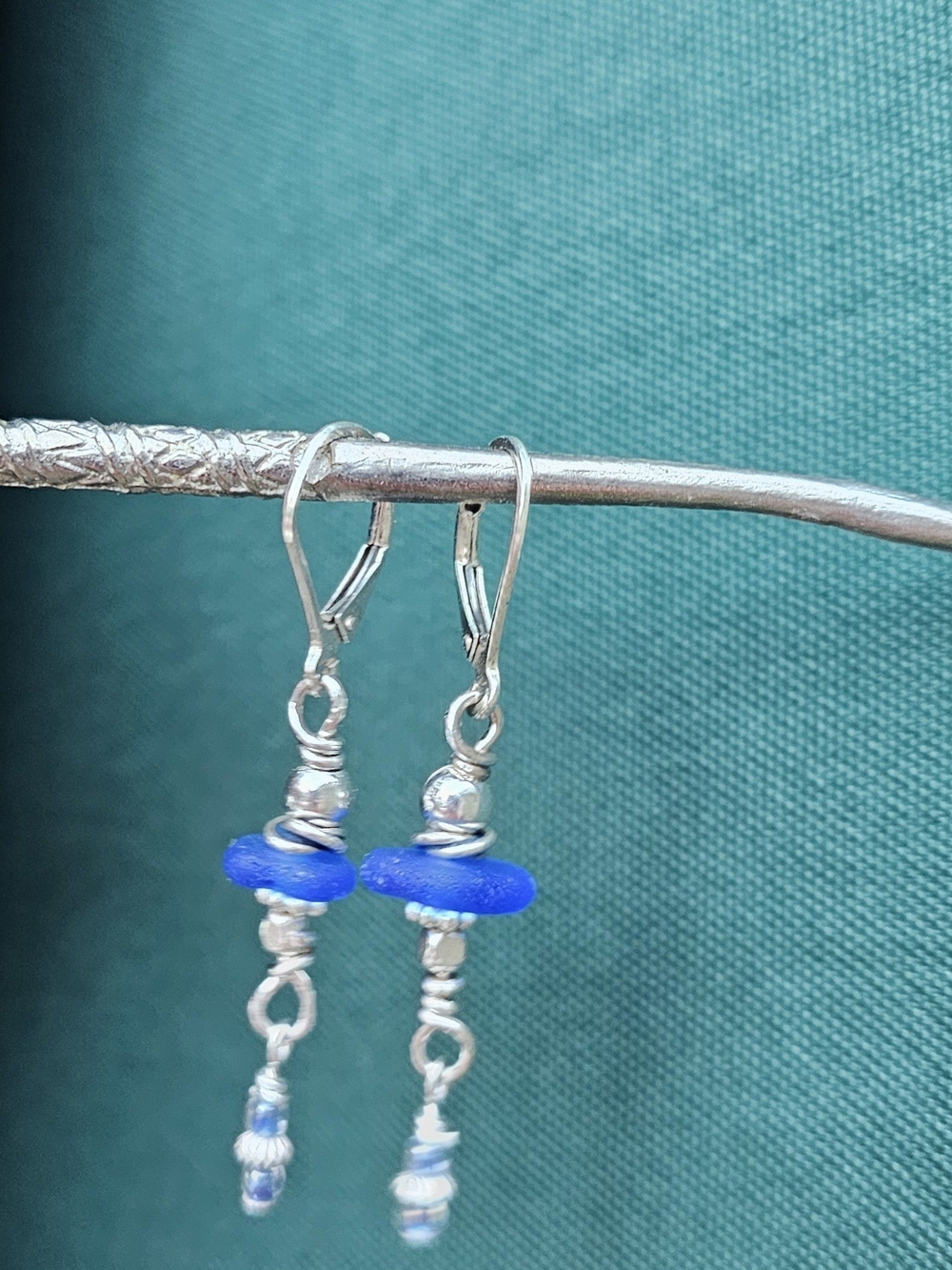 Genuine Cobalt Blue Sea Glass Earrings Sterling Silver Lever Back Handmade